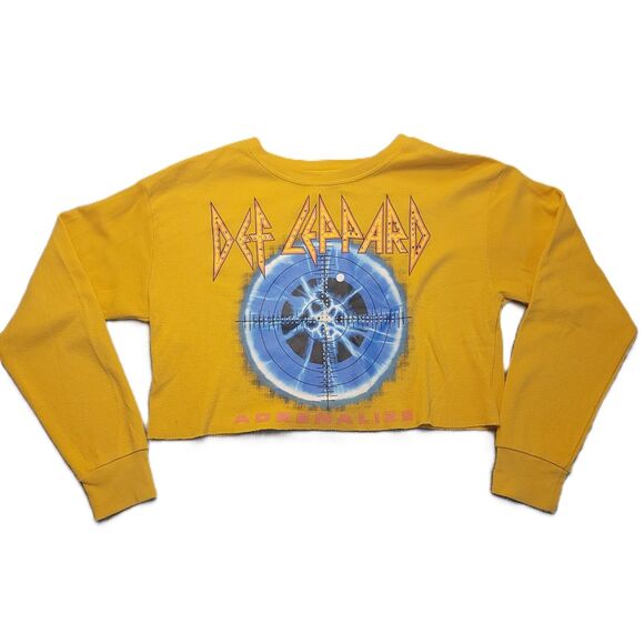 Def Leppard Tops - Def Leppard Shirt Women M  Yellow Cropped Thermal Studded 80's Rock Graphic